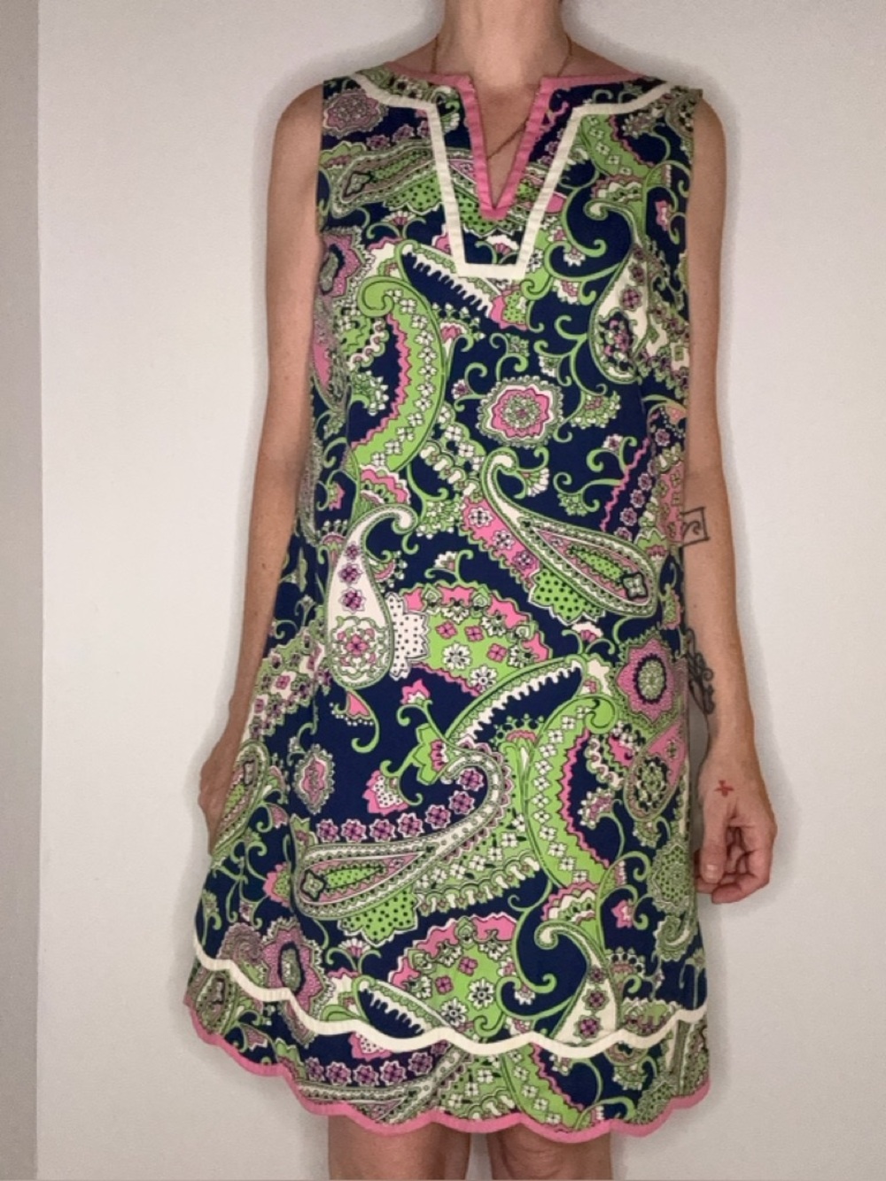 Lilly Pulitzer Paisley Shift Dress with Pink & Lime Accents Size 8